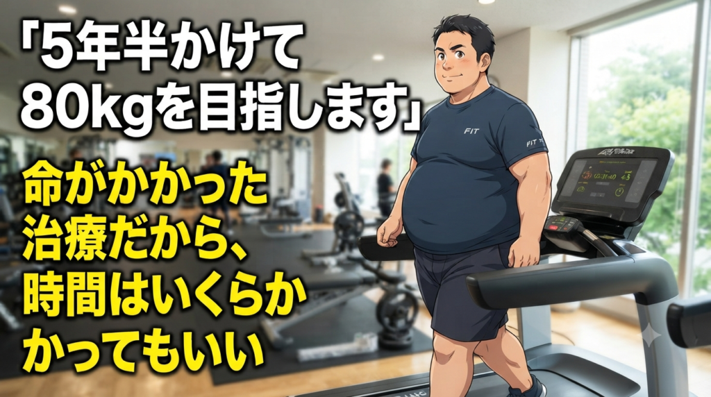 「5年半かけて80kgを目指します」命がかかった治療だから、時間はいくらかかってもいい、というメッセージ付きのイラスト